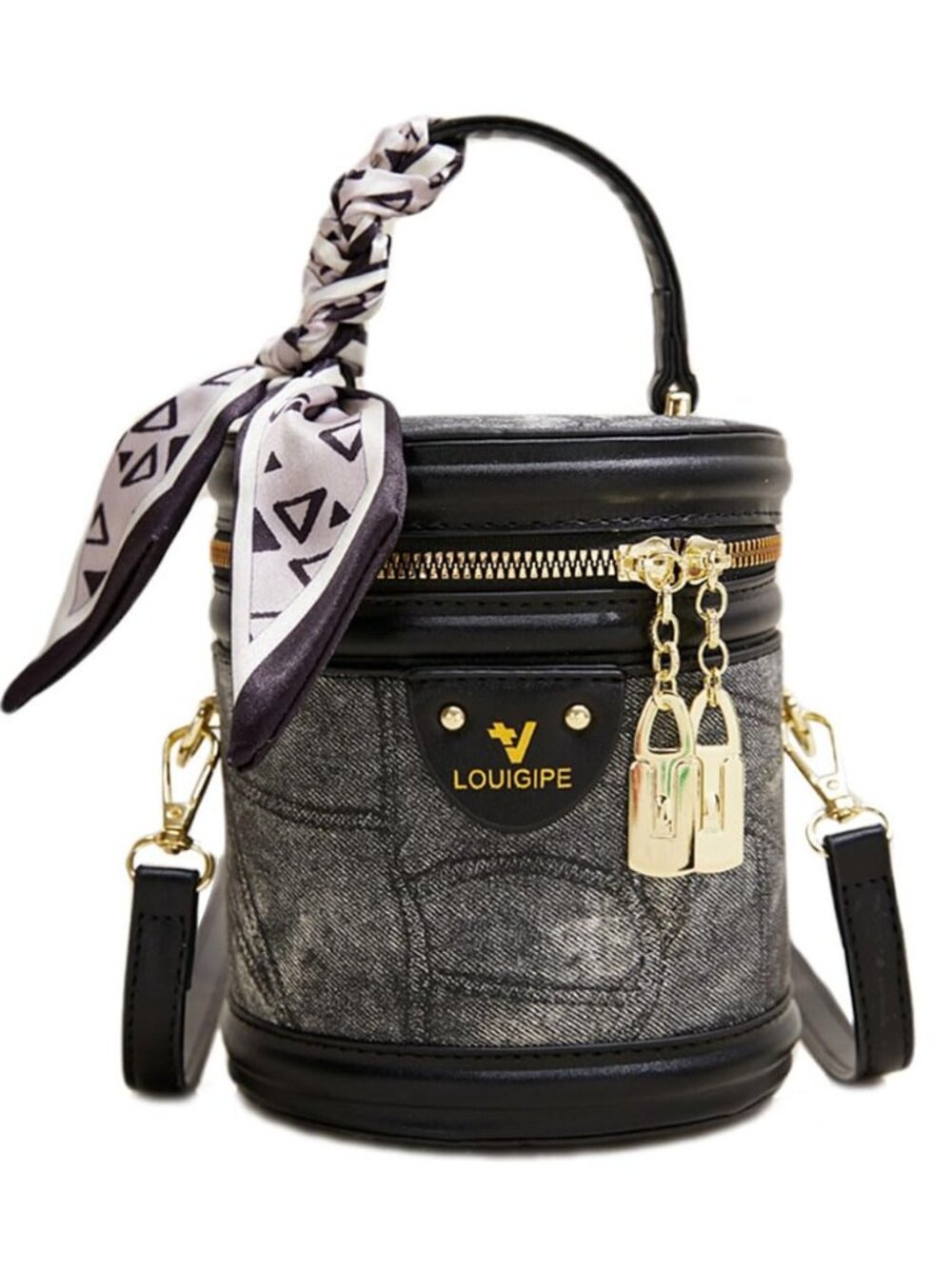 Unique Cylinderial Bags Retro Canvas Bucket Bag Colorblock Cylinder Purse for
